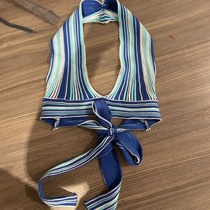 Stretchy tie-back blue and white halter top.